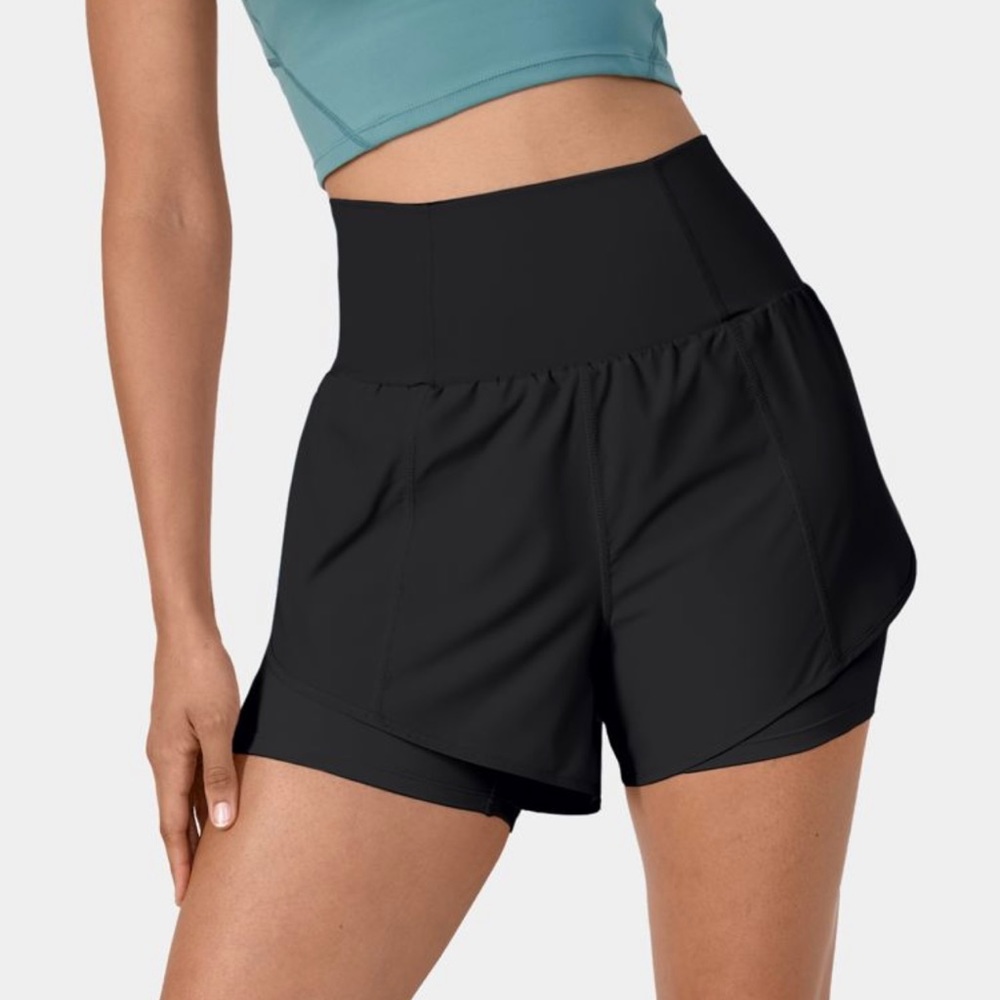 Super High Waisted Curved Hem 2-in-1 Side Pocket Quick Dry Yoga Shorts